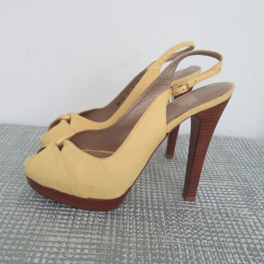 Stuart Weitzman Platform Leather Slingback Sandal Peep Toe Shoes Size 8 Yellow - Picture 4 of 10